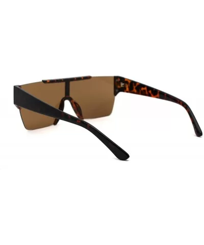 Mens 80s Chic Minimal Exposed Lens Shield Retro Fashion Sunglasses - Tortoise Brown - C81969Y6QYR $8.69 Rectangular