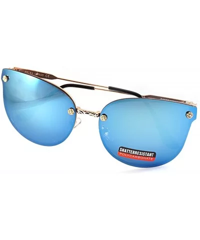 Rimless Cat Eye Butterfly Mirrored/Gradient Sunglasses for Women A001 - Gold/ Flash Blue Revo - CE1855I973H $11.21 Cat Eye