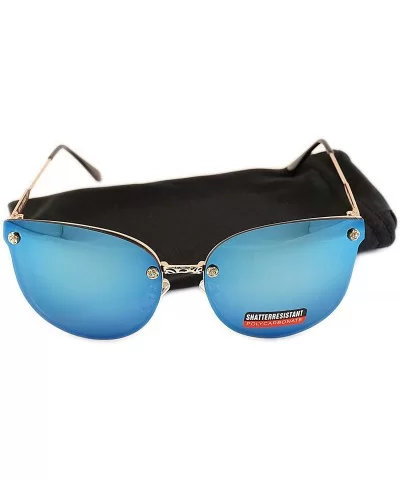 Rimless Cat Eye Butterfly Mirrored/Gradient Sunglasses for Women A001 - Gold/ Flash Blue Revo - CE1855I973H $11.21 Cat Eye