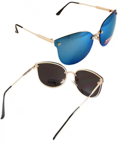 Rimless Cat Eye Butterfly Mirrored/Gradient Sunglasses for Women A001 - Gold/ Flash Blue Revo - CE1855I973H $11.21 Cat Eye