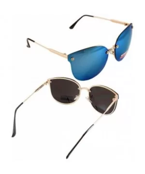 Rimless Cat Eye Butterfly Mirrored/Gradient Sunglasses for Women A001 - Gold/ Flash Blue Revo - CE1855I973H $11.21 Cat Eye