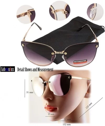 Rimless Cat Eye Butterfly Mirrored/Gradient Sunglasses for Women A001 - Gold/ Flash Blue Revo - CE1855I973H $11.21 Cat Eye