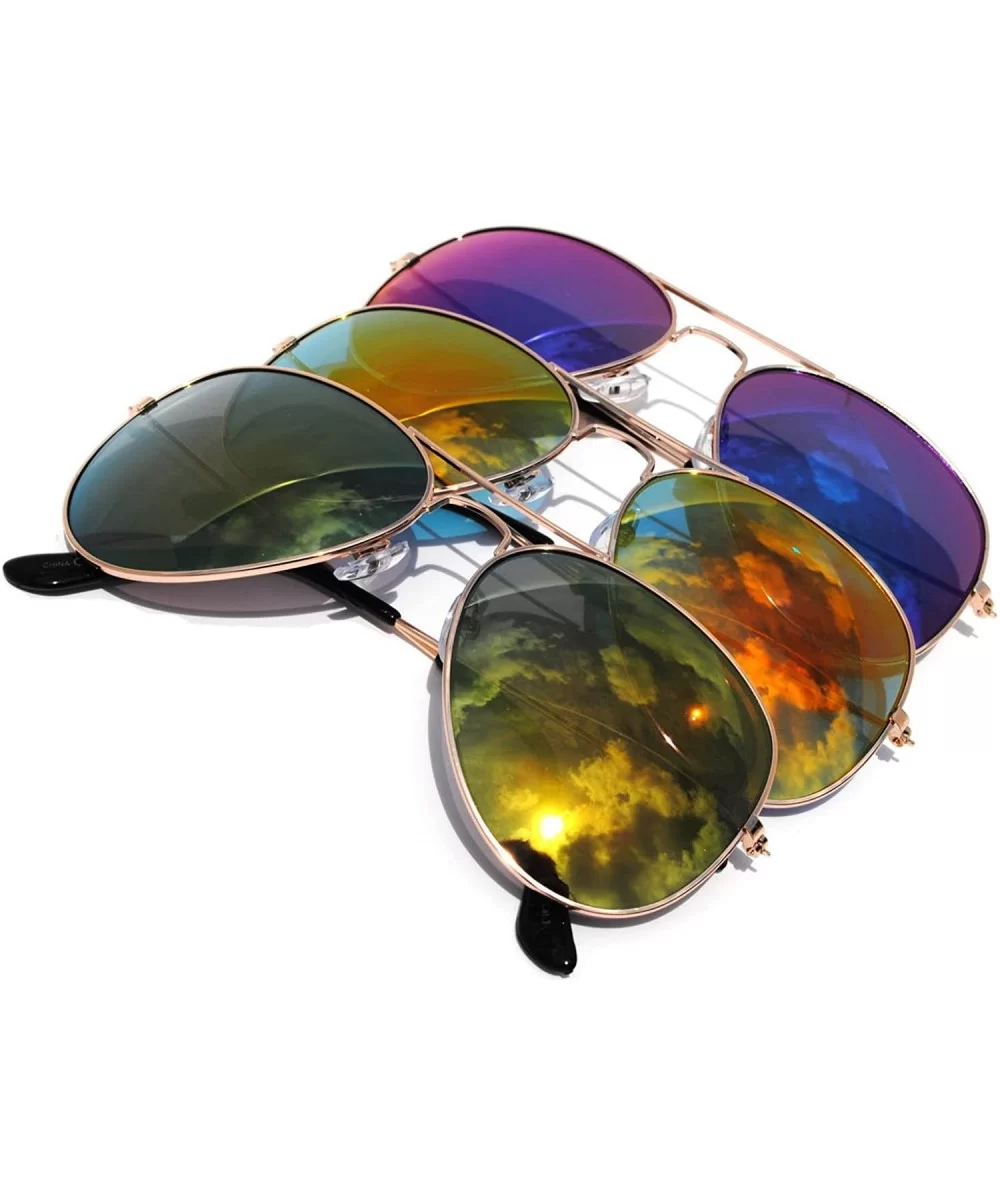 Men Aviator style Sunglasses Metal Frame Gold Color Full Mirror Lens Men Women - Blue Yellow Red - C911M0H287B $9.43 Aviator