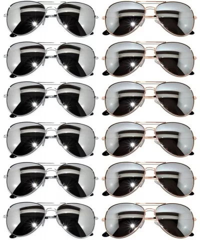 12 Pairs Aviator Style Sunglasses Metal Gold- Silver- Black Frame Colored Mirror Lens OWL. - CE12797OOB9 $27.17 Aviator