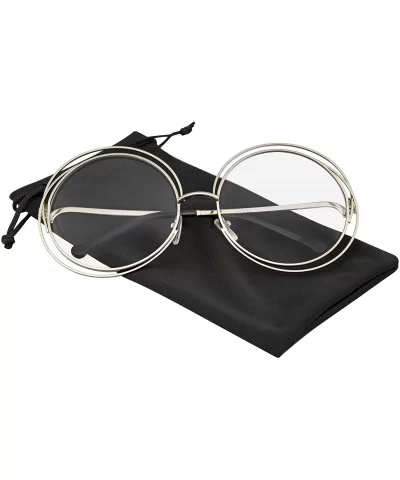 Round Sunglasses Double Wire Big Oversize Boho Circle Lens - Clear - C518U4CUKTG $6.08 Oversized