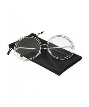 Round Sunglasses Double Wire Big Oversize Boho Circle Lens - Clear - C518U4CUKTG $6.08 Oversized