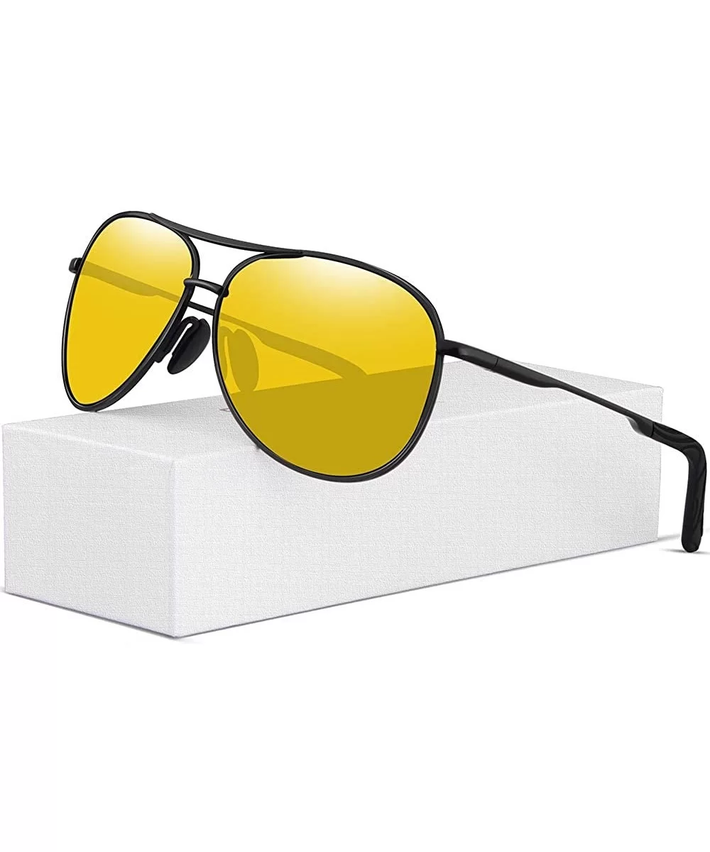 Polarized Aviator Sunglasses for Men Women-Metal Frame UV400 Protection - Black/Yellow - CC18WIQT8Q7 $9.84 Aviator