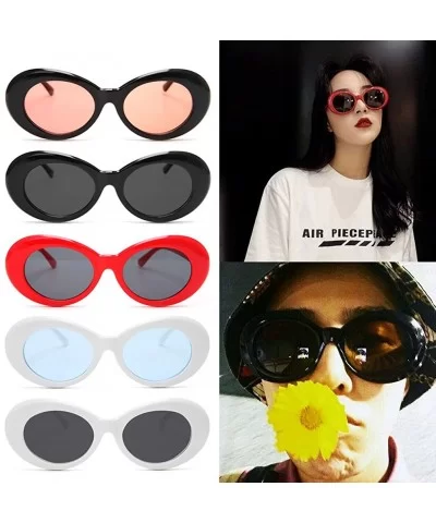 Retro Unisex Sunglasses UV400 - Resin Oval Lens + Plastic Frame Clout Goggles - White&gray - CK1882E6OT3 $6.61 Oval