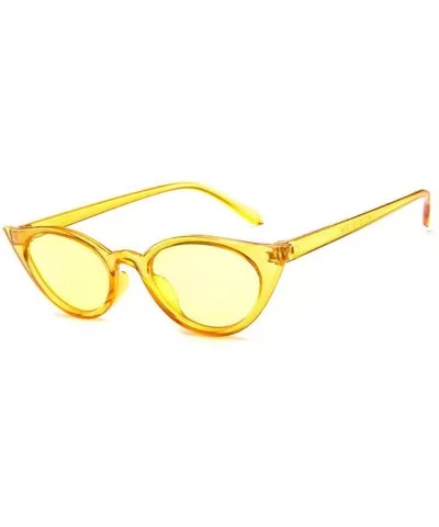 Vintage Cat Eye Sunglasses Women Small Oval Sun Glasses Ladies BLACK As Picture - Yellow - CM18XE0Z325 $5.42 Cat Eye