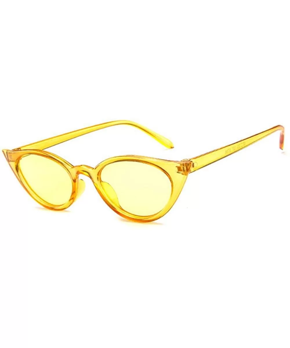 Vintage Cat Eye Sunglasses Women Small Oval Sun Glasses Ladies BLACK As Picture - Yellow - CM18XE0Z325 $5.42 Cat Eye