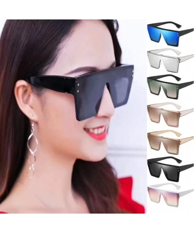 Square Oversized Sunglasses for Women Men Flat Top Fashion Shades Siamese Lens Succinct Style UV Protection - E - C3194KX4I96...