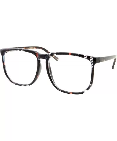 Non-prescription Glasses Frame Clear Lens Eyeglasses - Casual Fashion - Large - Dark Plaid - CW18RGGZ0NK $6.62 Square