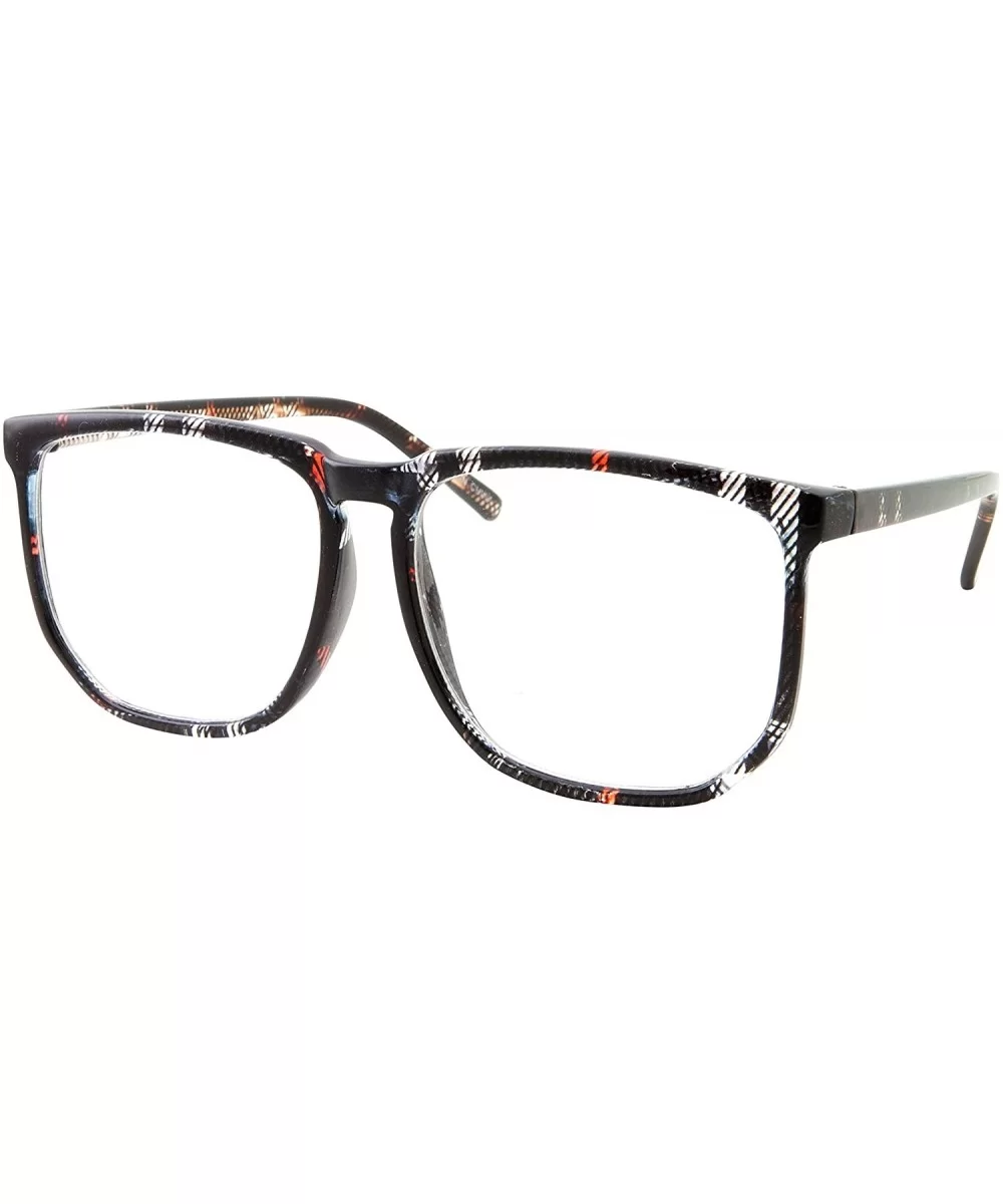 Non-prescription Glasses Frame Clear Lens Eyeglasses - Casual Fashion - Large - Dark Plaid - CW18RGGZ0NK $6.62 Square