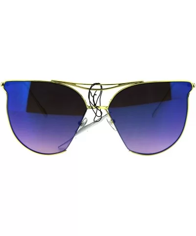 Womens Trendy Fashion Cropped Expose Lens Metal Rim Cat Eye Sunglasses - Blue Purple - CX183GMCCG0 $11.66 Cat Eye