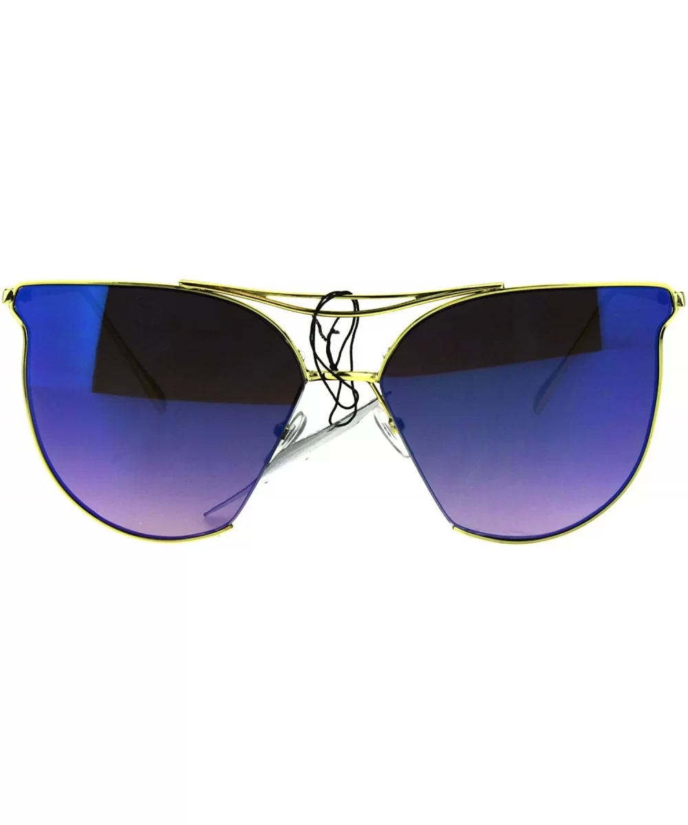 Womens Trendy Fashion Cropped Expose Lens Metal Rim Cat Eye Sunglasses - Blue Purple - CX183GMCCG0 $11.66 Cat Eye