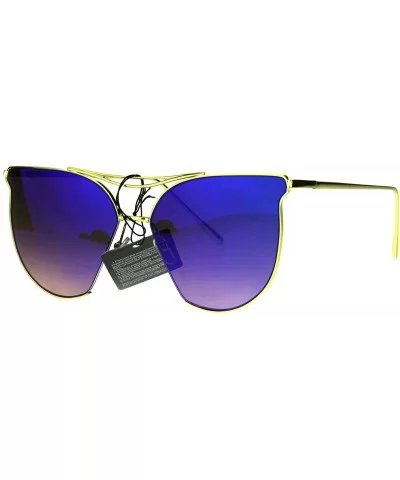 Womens Trendy Fashion Cropped Expose Lens Metal Rim Cat Eye Sunglasses - Blue Purple - CX183GMCCG0 $11.66 Cat Eye