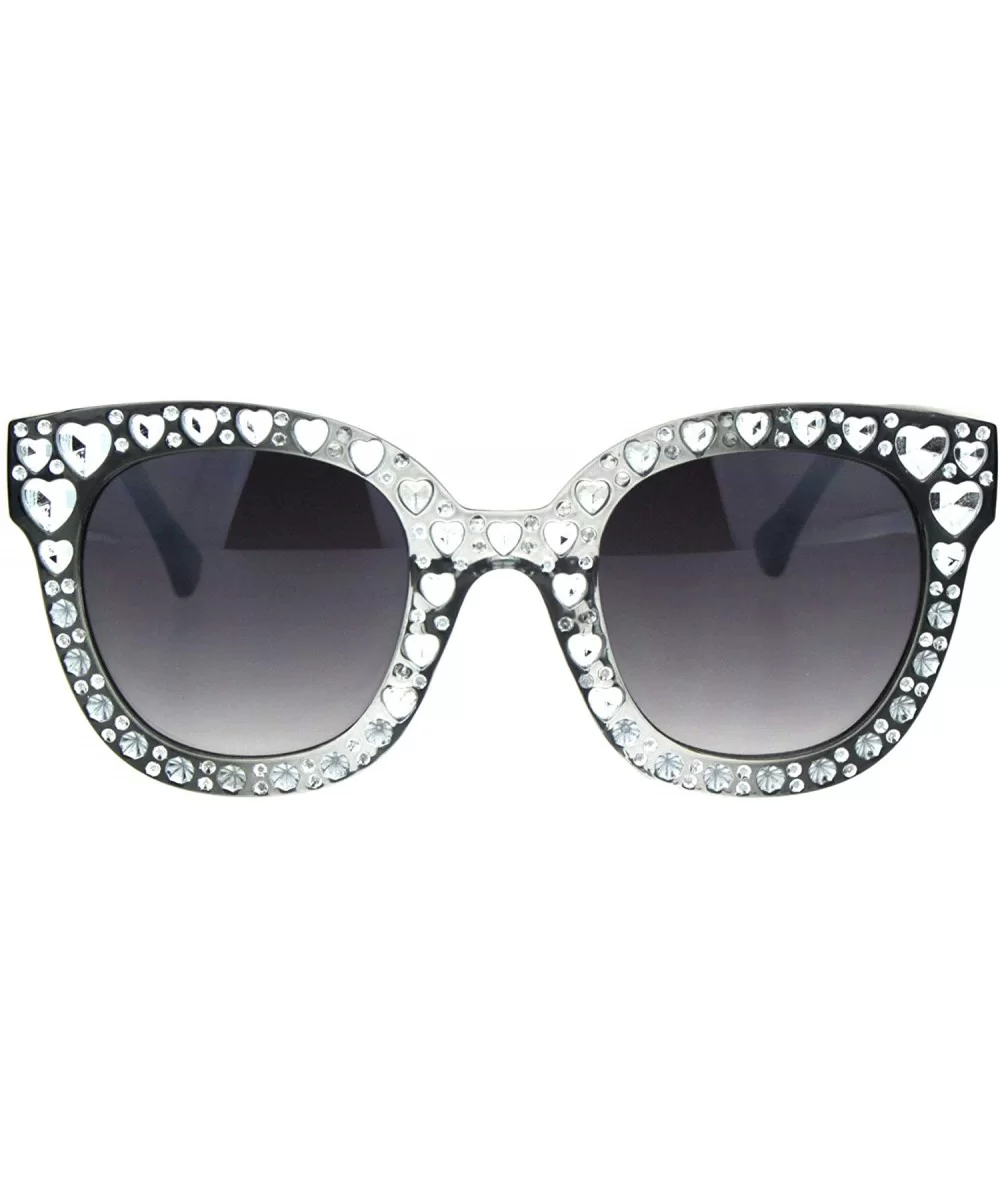 Womens Heart Foil Jewel Engraving Thick Plastic Horn Rim Fashion Sunglasses - Black Clear Smoke - CK18IDSG2ES $7.42 Rectangular