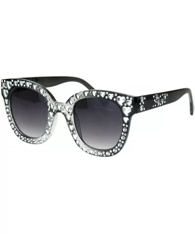 Womens Heart Foil Jewel Engraving Thick Plastic Horn Rim Fashion Sunglasses - Black Clear Smoke - CK18IDSG2ES $7.42 Rectangular