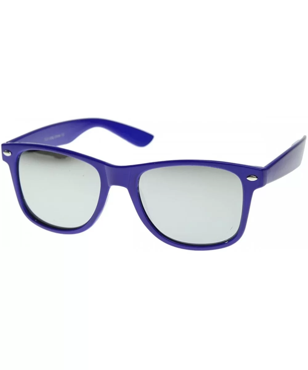 Classic Retro Fashion Horn Rimmed Style Sunglasses w/Fully Mirrored Lens (Blue) - CE118UR1K3D $6.38 Wayfarer