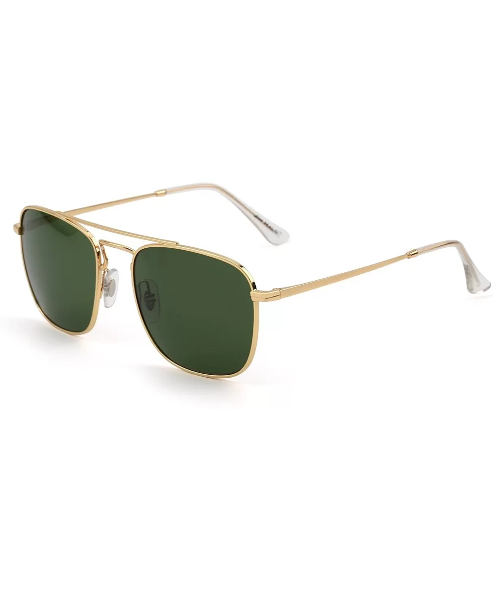 Retro Square Aviator Sunglasses Premium Glass Lens Flat Metal Eyewear Men Women - Gold / Green - CL18CO09XL5 $13.84 Oversized