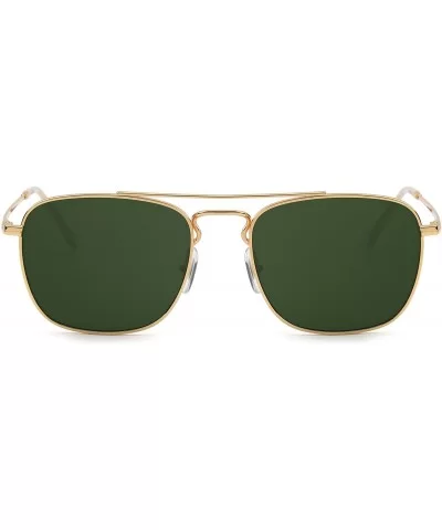 Retro Square Aviator Sunglasses Premium Glass Lens Flat Metal Eyewear Men Women - Gold / Green - CL18CO09XL5 $13.84 Oversized