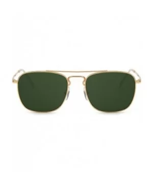 Retro Square Aviator Sunglasses Premium Glass Lens Flat Metal Eyewear Men Women - Gold / Green - CL18CO09XL5 $13.84 Oversized