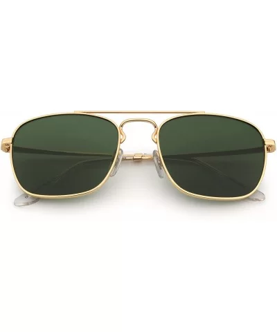 Retro Square Aviator Sunglasses Premium Glass Lens Flat Metal Eyewear Men Women - Gold / Green - CL18CO09XL5 $13.84 Oversized