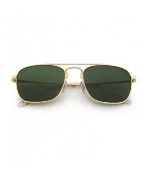 Retro Square Aviator Sunglasses Premium Glass Lens Flat Metal Eyewear Men Women - Gold / Green - CL18CO09XL5 $13.84 Oversized