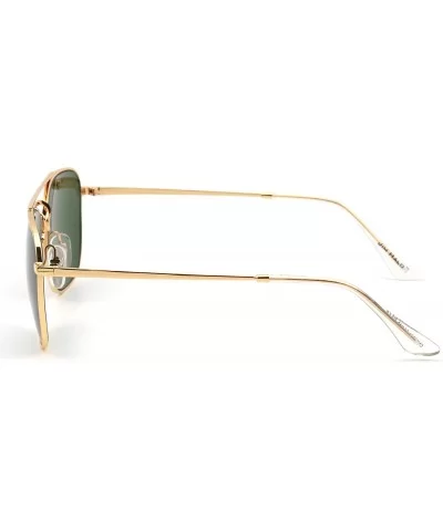 Retro Square Aviator Sunglasses Premium Glass Lens Flat Metal Eyewear Men Women - Gold / Green - CL18CO09XL5 $13.84 Oversized