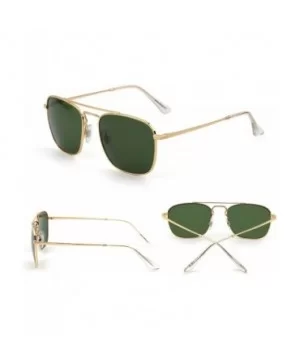 Retro Square Aviator Sunglasses Premium Glass Lens Flat Metal Eyewear Men Women - Gold / Green - CL18CO09XL5 $13.84 Oversized