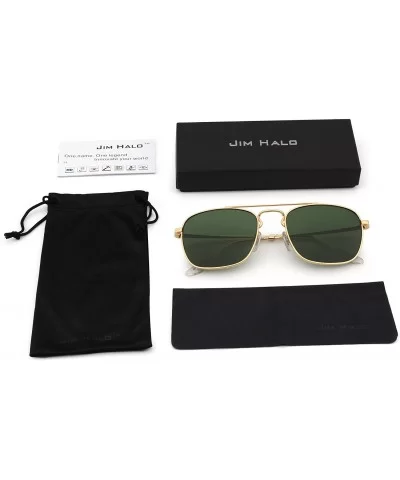 Retro Square Aviator Sunglasses Premium Glass Lens Flat Metal Eyewear Men Women - Gold / Green - CL18CO09XL5 $13.84 Oversized