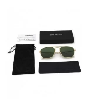 Retro Square Aviator Sunglasses Premium Glass Lens Flat Metal Eyewear Men Women - Gold / Green - CL18CO09XL5 $13.84 Oversized