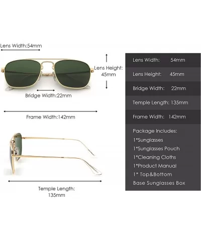 Retro Square Aviator Sunglasses Premium Glass Lens Flat Metal Eyewear Men Women - Gold / Green - CL18CO09XL5 $13.84 Oversized