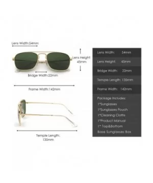 Retro Square Aviator Sunglasses Premium Glass Lens Flat Metal Eyewear Men Women - Gold / Green - CL18CO09XL5 $13.84 Oversized