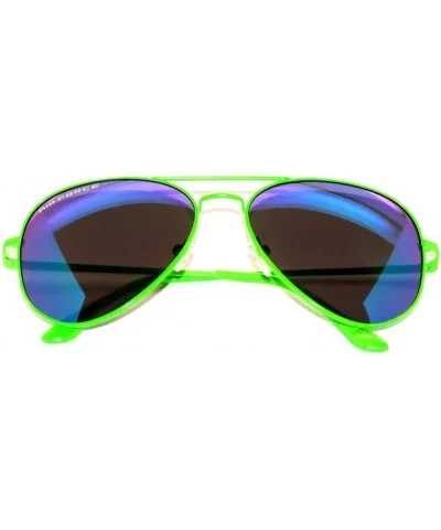 Aviator Style Sunglasses Colored Lens Colored Metal Frame with Spring Hinge - Neon Green Frame Blue Lens - C611MYI5F2B $7.53 ...