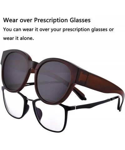 Polarized Oversized Fit over Sunglasses Over Prescription Glasses with Cat Eye Frame for Women&Men - Dark Brown - C2199CNSDKX...