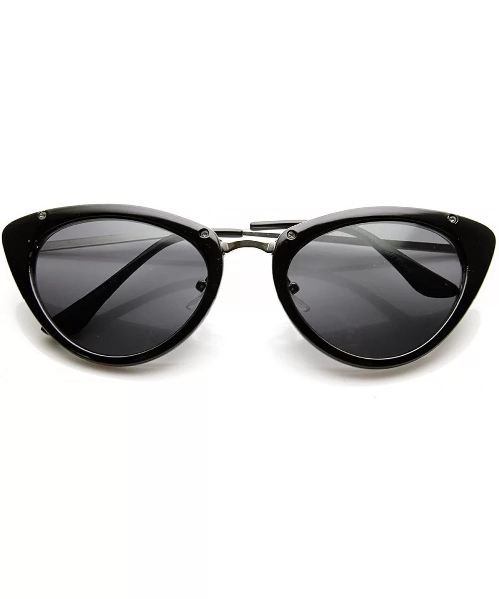 Womens Mod Fashion Metallic Temple Retro Cat Eye Sunglasses - Black - CX11V1ZQON7 $7.34 Cat Eye