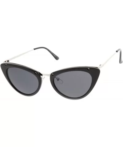 Womens Mod Fashion Metallic Temple Retro Cat Eye Sunglasses - Black - CX11V1ZQON7 $7.34 Cat Eye