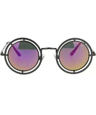 Unisex Fashion Sunglasses Target Aim Round Circle Metal Frame UV 400 - Gunmetal (Purple Mirror) - CR1875WMRQM $7.51 Round