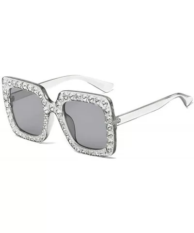 Large Jeweled Sunglasses for Women Crystal Bling Studded Oversized Square Frame - Clear - CH18K0WK348 $13.01 Oversized