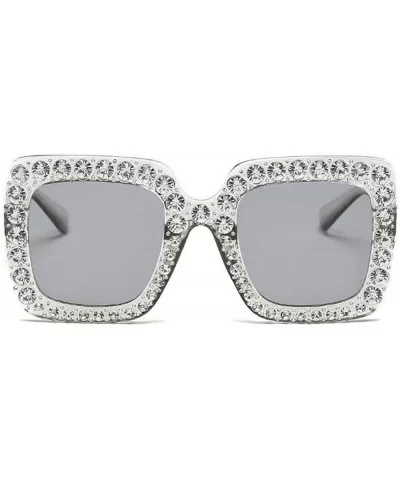 Large Jeweled Sunglasses for Women Crystal Bling Studded Oversized Square Frame - Clear - CH18K0WK348 $13.01 Oversized