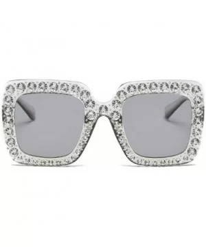 Large Jeweled Sunglasses for Women Crystal Bling Studded Oversized Square Frame - Clear - CH18K0WK348 $13.01 Oversized