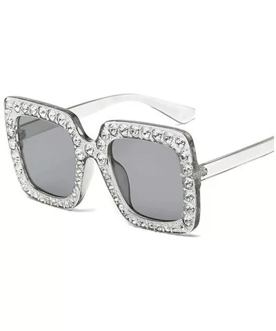 Large Jeweled Sunglasses for Women Crystal Bling Studded Oversized Square Frame - Clear - CH18K0WK348 $13.01 Oversized