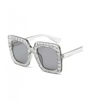 Large Jeweled Sunglasses for Women Crystal Bling Studded Oversized Square Frame - Clear - CH18K0WK348 $13.01 Oversized