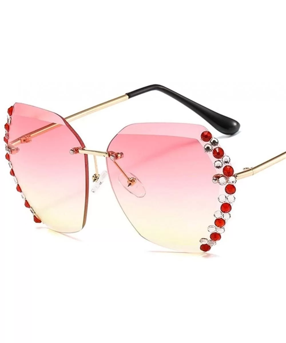 Rhinestone Side Sunglasses for Woman with Colorful Diamond Rimless Gradient Lens Eyewear UV Protection - C1190HG2OLX $4.80 Ri...