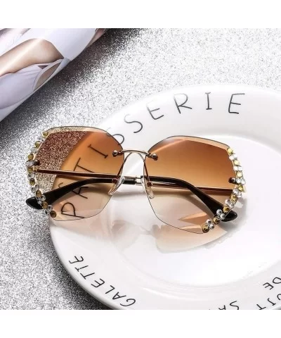 Rhinestone Side Sunglasses for Woman with Colorful Diamond Rimless Gradient Lens Eyewear UV Protection - C1190HG2OLX $4.80 Ri...