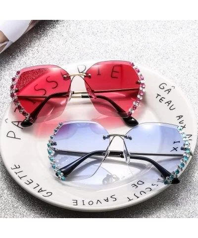 Rhinestone Side Sunglasses for Woman with Colorful Diamond Rimless Gradient Lens Eyewear UV Protection - C1190HG2OLX $4.80 Ri...