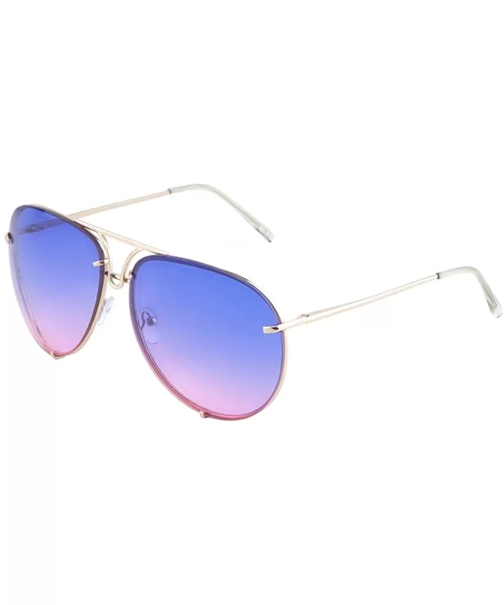 Oceanic Color Bracket Frame Rimless Curved Round Aviator Sunglasses - Blue Pink - CH190MQGU87 $12.04 Aviator