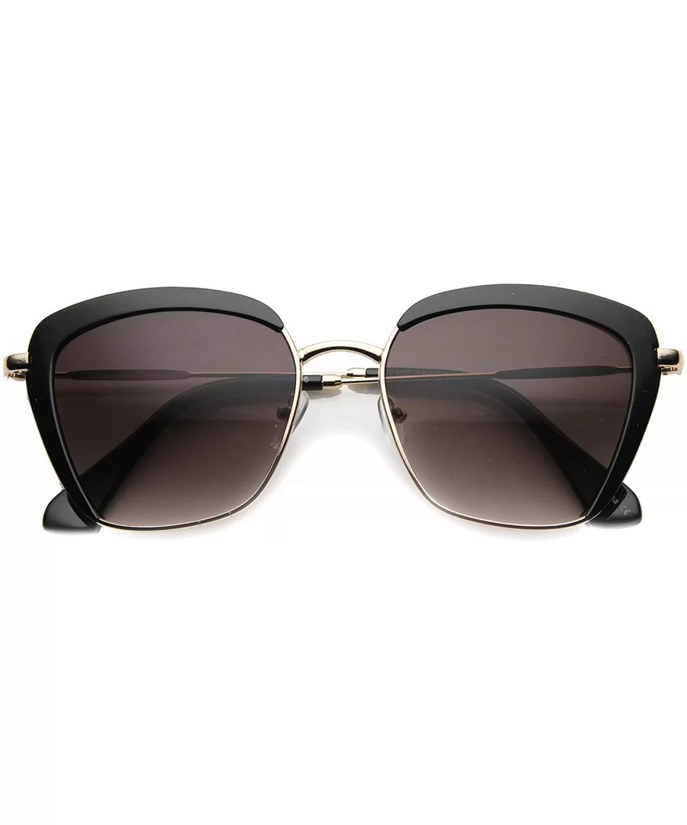 Womens Modern Fashion Mock Half-Rim Square Butterfly Sunglasses 52mm - Black-gold / Lavender - CQ124K9FA8T $6.86 Wayfarer