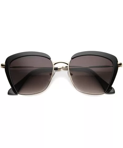 Womens Modern Fashion Mock Half-Rim Square Butterfly Sunglasses 52mm - Black-gold / Lavender - CQ124K9FA8T $6.86 Wayfarer